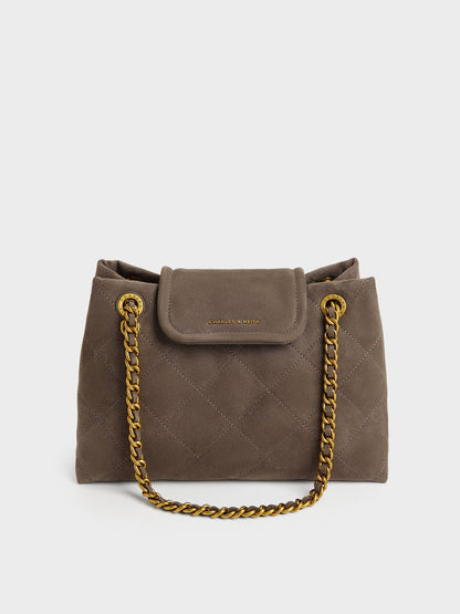 Apfra Quilted Shoulder Bag - Stone Grey | CHARLES & KEITH
