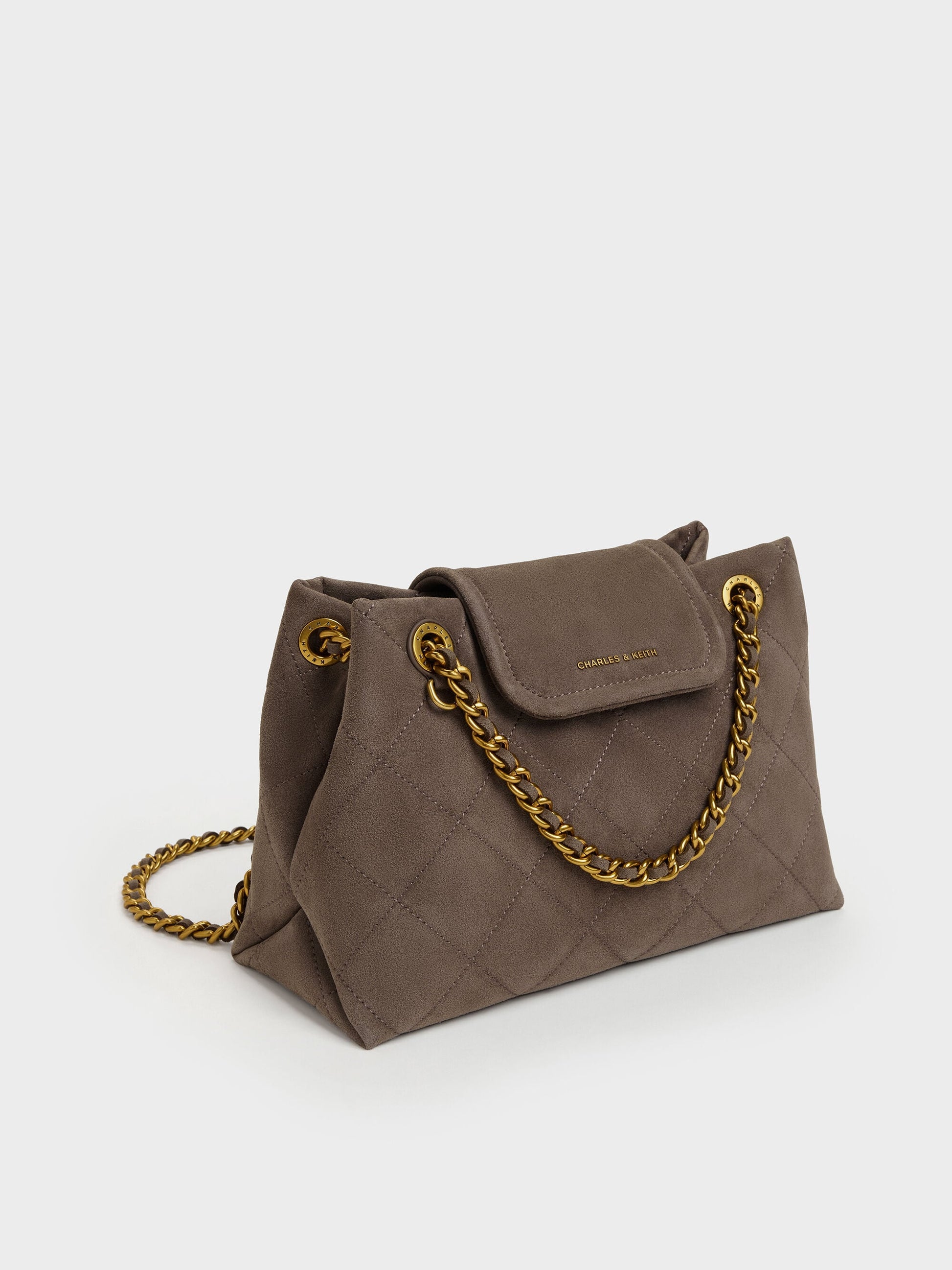 Apfra Quilted Shoulder Bag - Stone Grey | CHARLES & KEITH