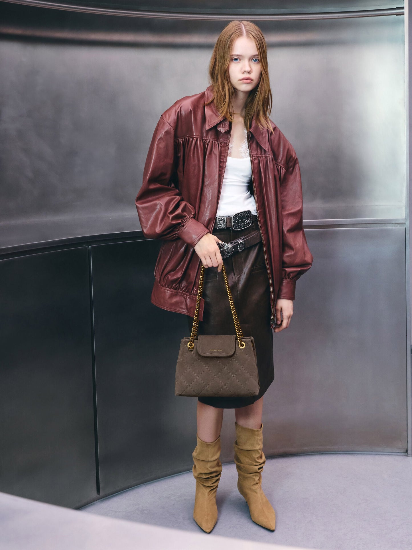 Apfra Quilted Shoulder Bag - Stone Grey | CHARLES & KEITH