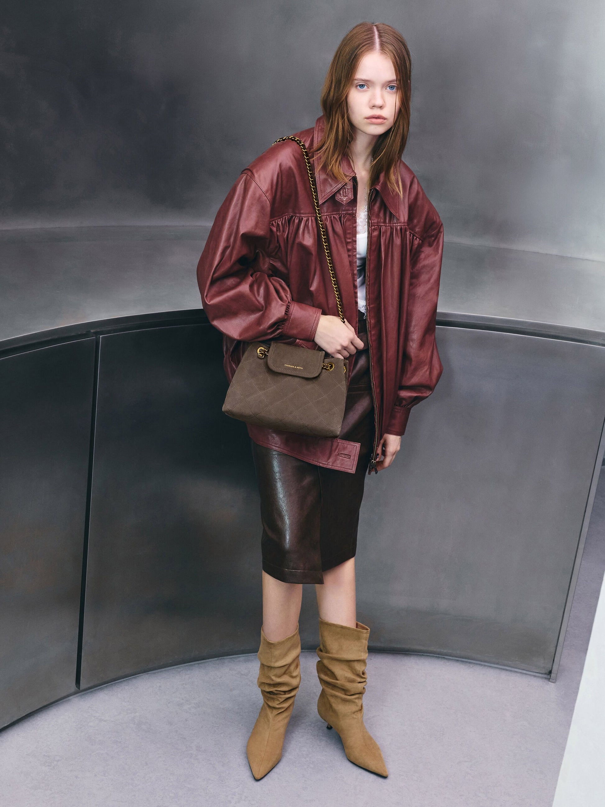 Apfra Quilted Shoulder Bag - Stone Grey | CHARLES & KEITH