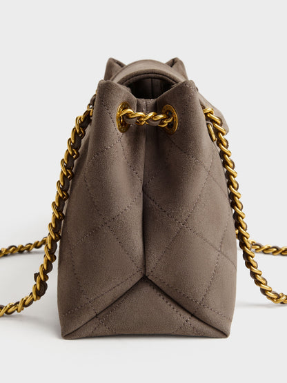 Apfra Quilted Shoulder Bag - Stone Grey | CHARLES & KEITH