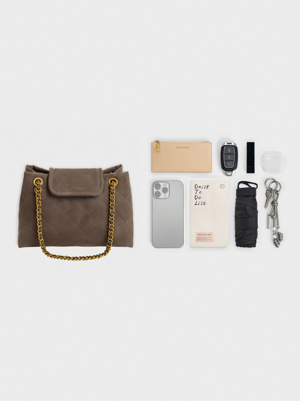 Apfra Quilted Shoulder Bag - Stone Grey | CHARLES & KEITH