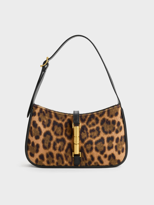 Cesia Leopard-Print Metallic-Accent Shoulder Bag - Multi | CHARLES & KEITH