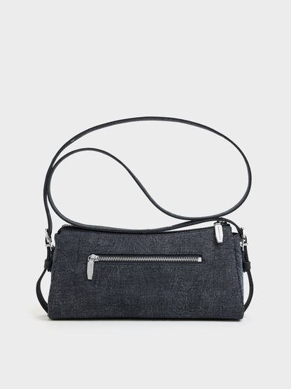 Rachel Denim Front-Pocket Chain Shoulder Bag - Denim Blue | CHARLES & KEITH