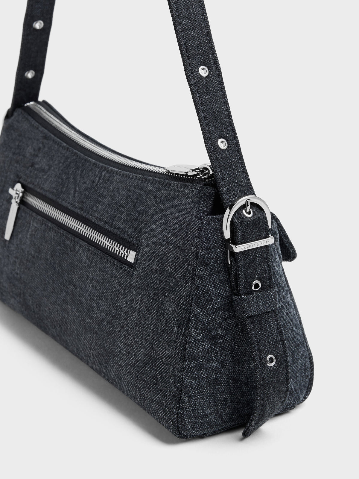 Rachel Denim Front-Pocket Chain Shoulder Bag - Denim Blue | CHARLES & KEITH