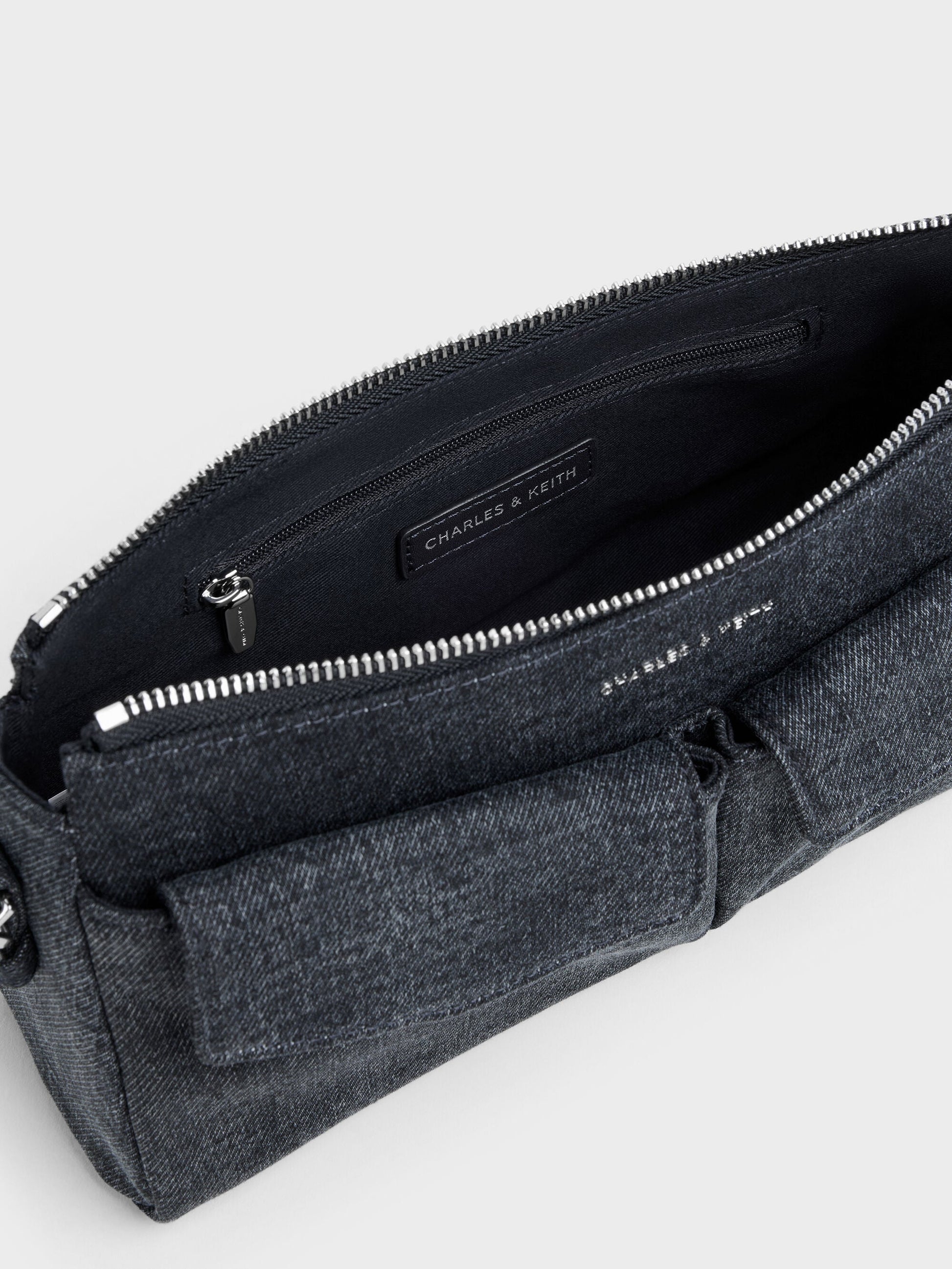 Rachel Denim Front-Pocket Chain Shoulder Bag - Denim Blue | CHARLES & KEITH