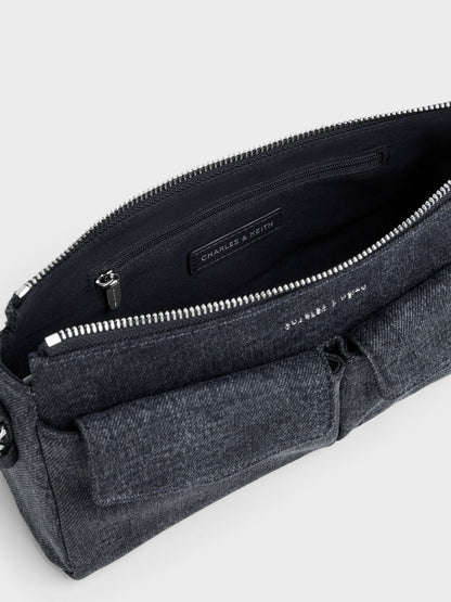 Rachel Denim Front-Pocket Chain Shoulder Bag - Denim Blue | CHARLES & KEITH