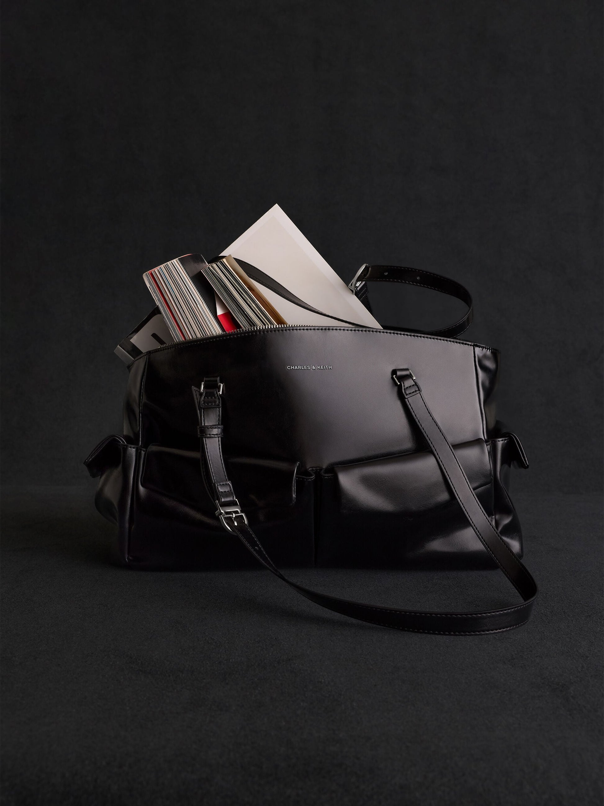 Rachel Multi-Pocket Tote Bag - Noir | CHARLES & KEITH