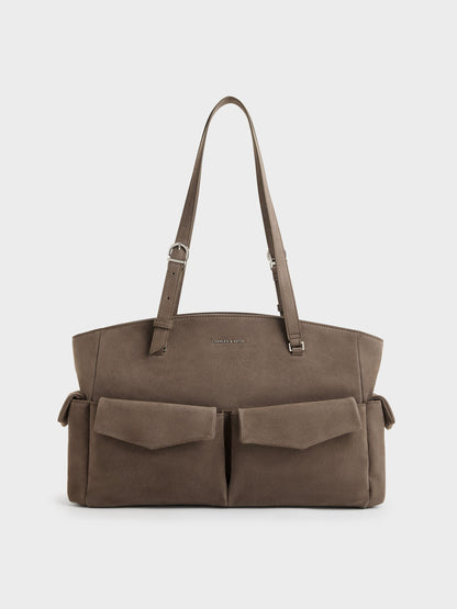 Rachel Multi-Pocket Tote Bag - Stone Grey | CHARLES & KEITH