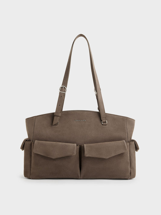 Rachel Multi-Pocket Tote Bag - Stone Grey | CHARLES & KEITH