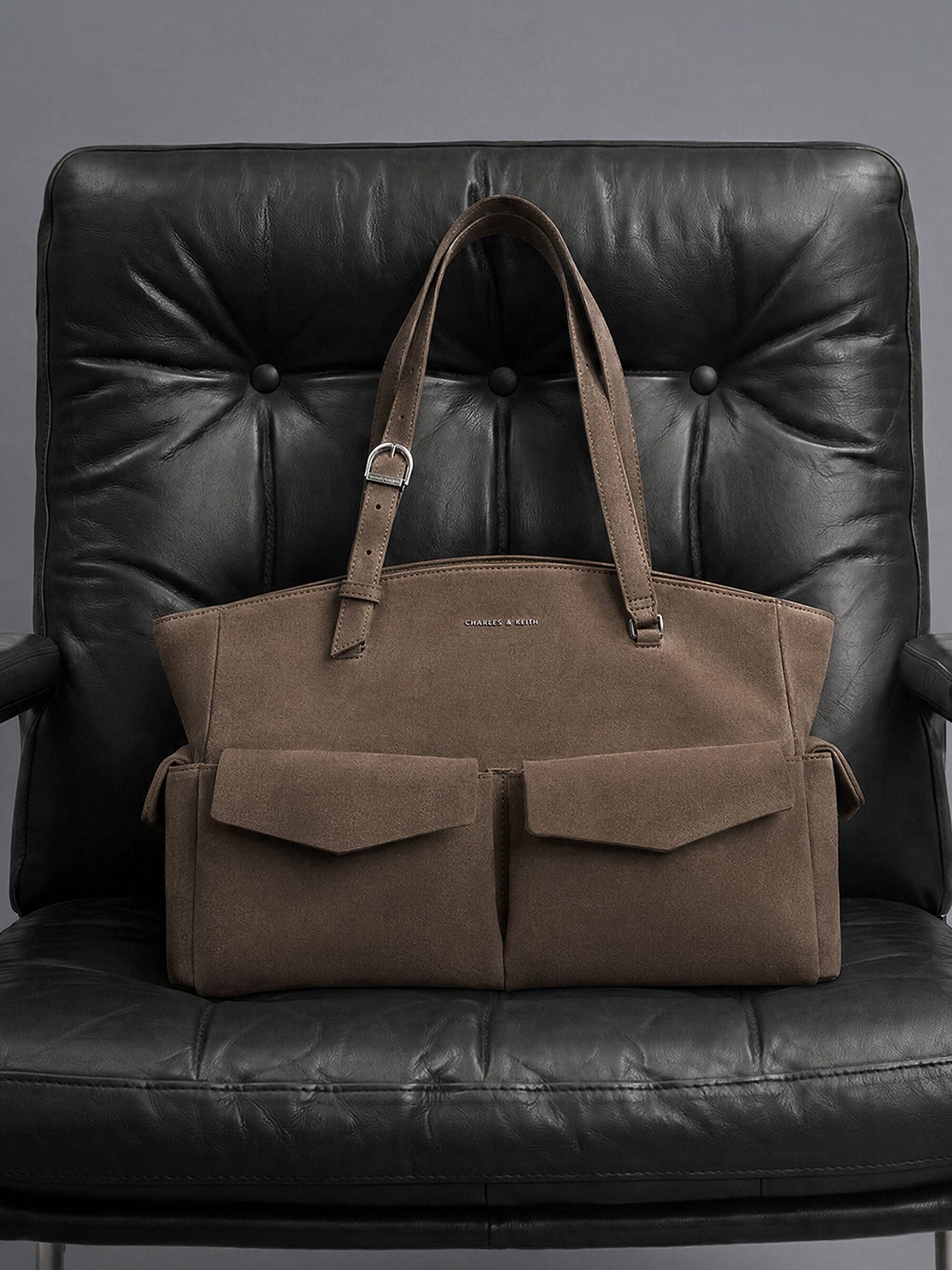 Rachel Multi-Pocket Tote Bag - Stone Grey | CHARLES & KEITH