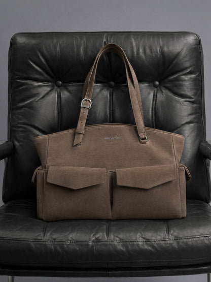 Rachel Multi-Pocket Tote Bag - Stone Grey | CHARLES & KEITH