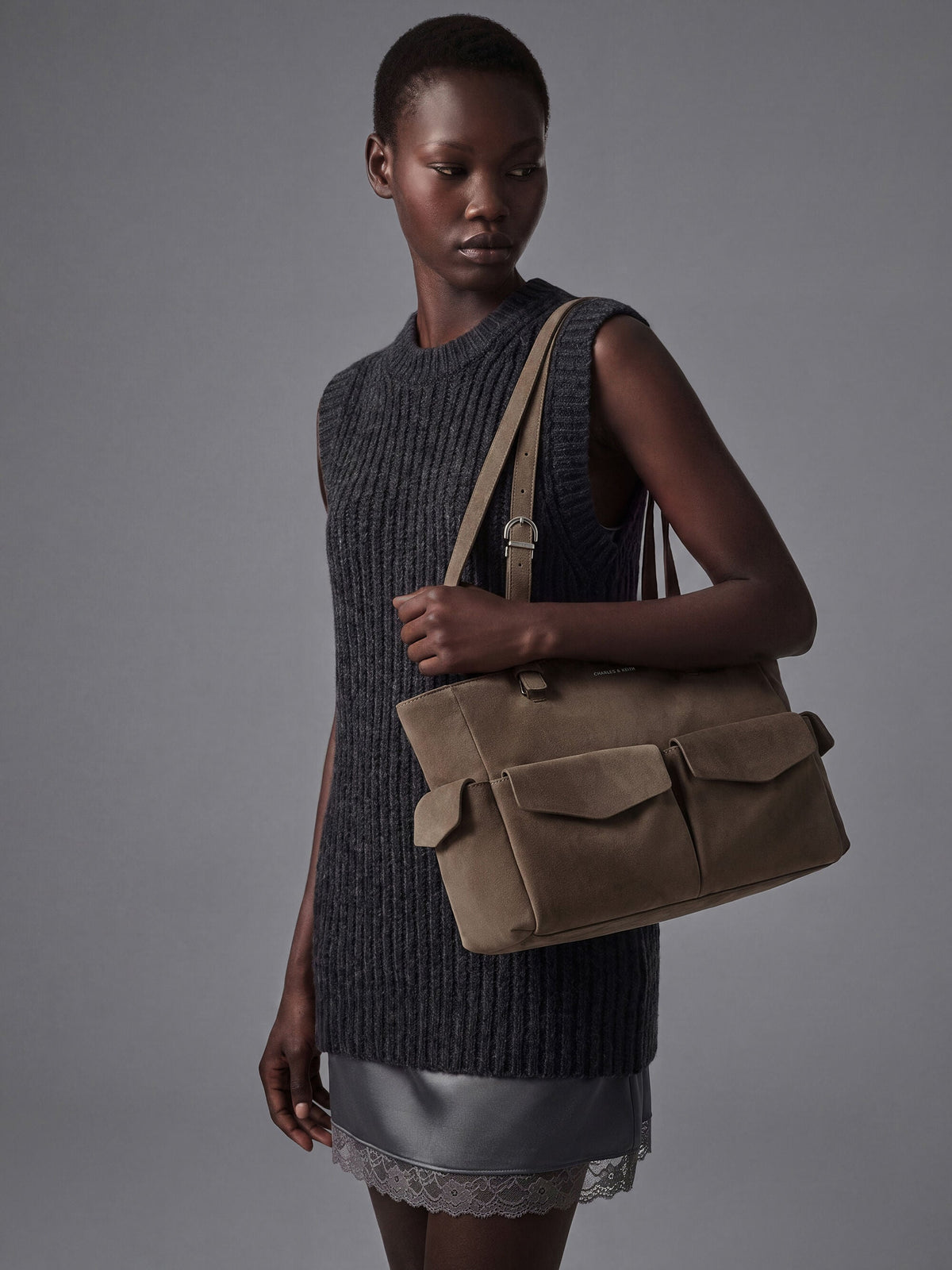 Rachel Multi-Pocket Tote Bag - Stone Grey | CHARLES & KEITH