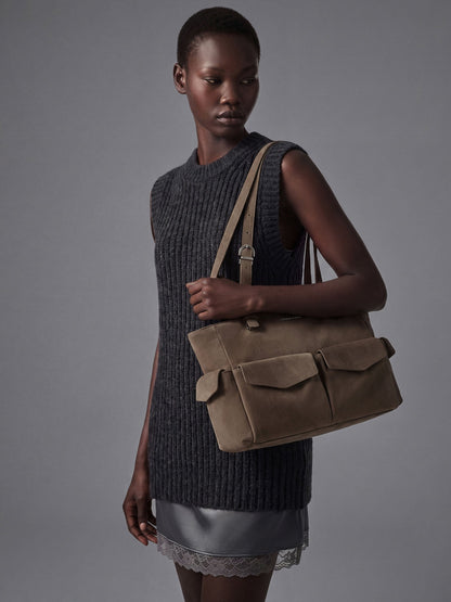 Rachel Multi-Pocket Tote Bag - Stone Grey | CHARLES & KEITH