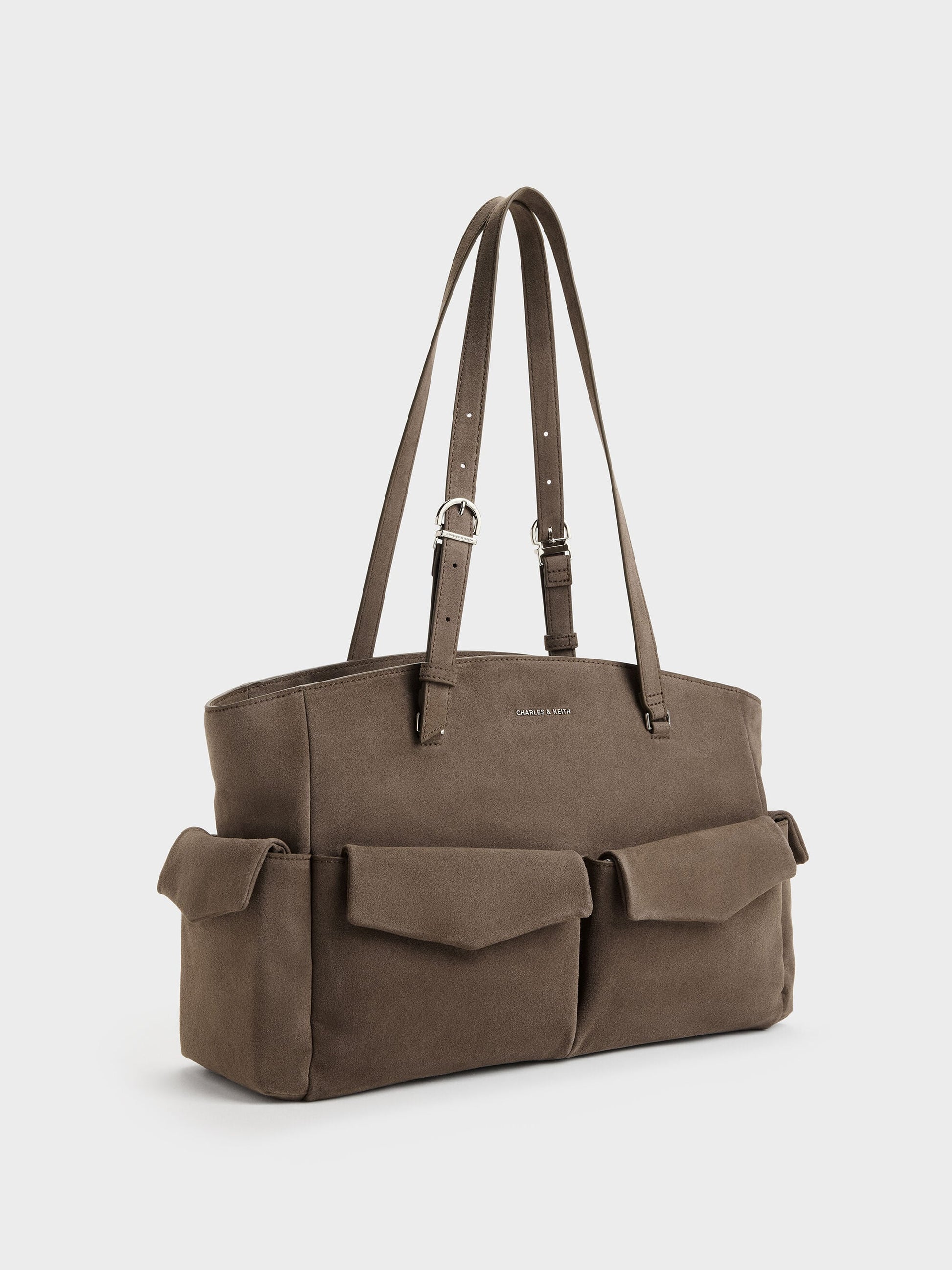 Rachel Multi-Pocket Tote Bag - Stone Grey | CHARLES & KEITH