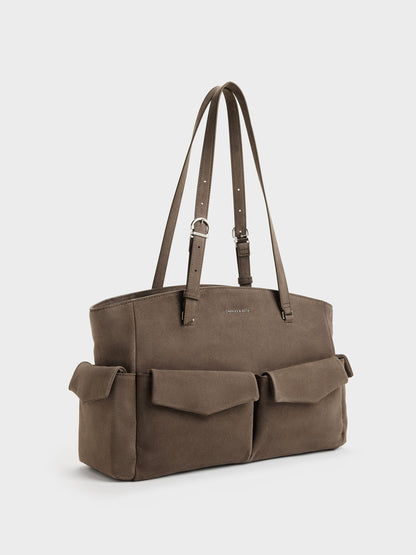 Rachel Multi-Pocket Tote Bag - Stone Grey | CHARLES & KEITH