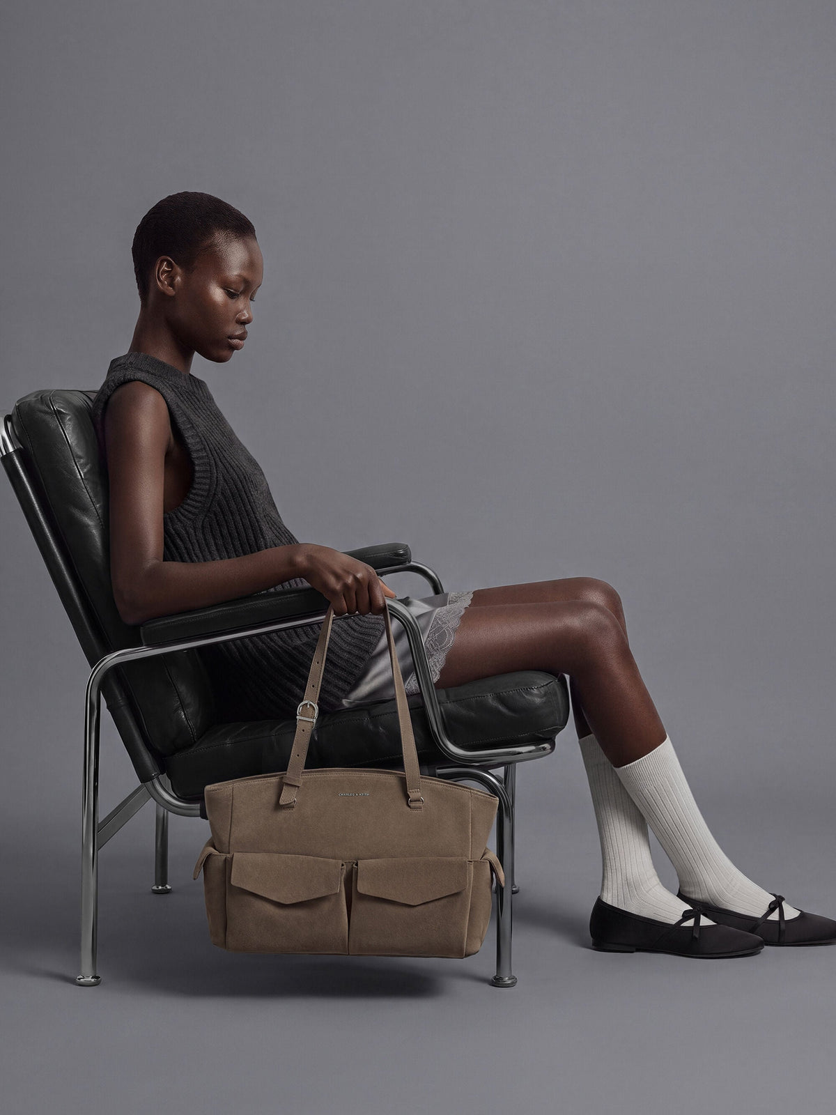 Rachel Multi-Pocket Tote Bag - Stone Grey | CHARLES & KEITH