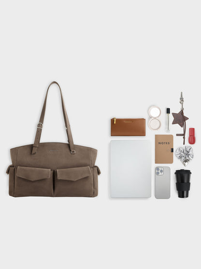 Rachel Multi-Pocket Tote Bag - Stone Grey | CHARLES & KEITH