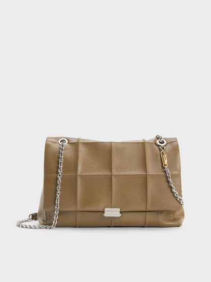 Large Delfina Quilted Chain-Strap Shoulder Bag - Walnut Brown | CHARLES & KEITH