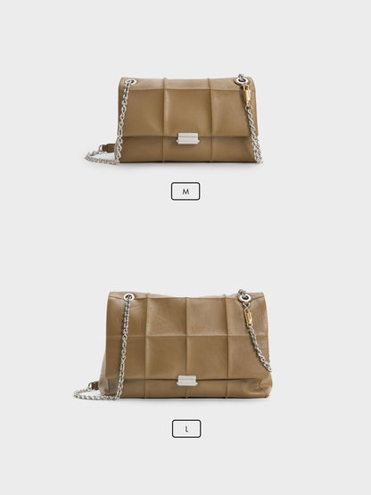 Large Delfina Quilted Chain-Strap Shoulder Bag - Walnut Brown | CHARLES & KEITH