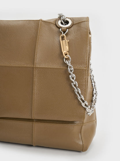 Large Delfina Quilted Chain-Strap Shoulder Bag - Walnut Brown | CHARLES & KEITH