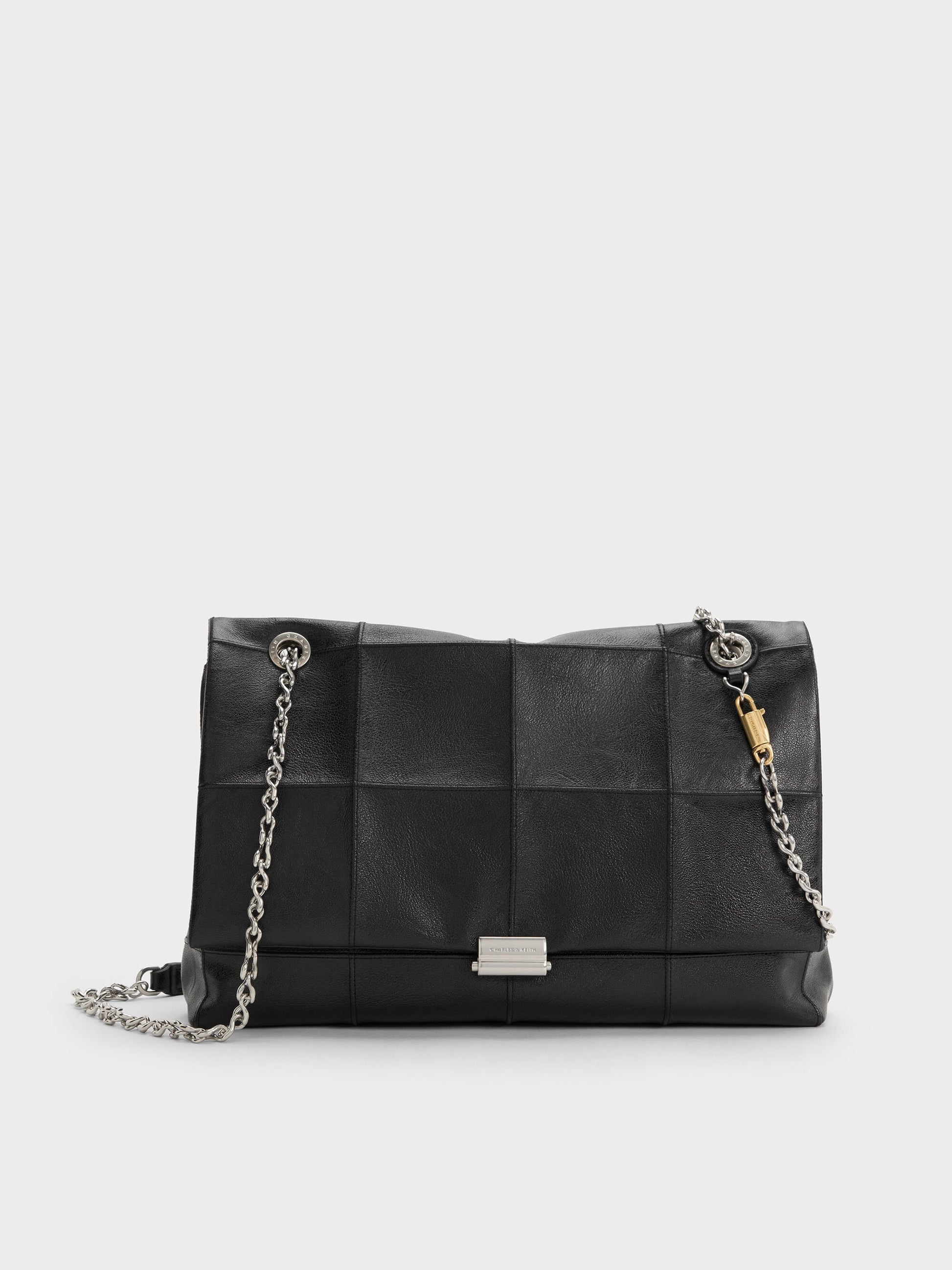Large Delfina Quilted Chain-Strap Shoulder Bag - Black | CHARLES & KEITH