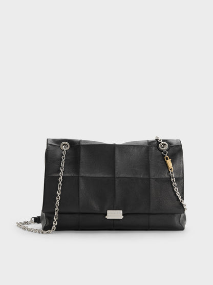 Large Delfina Quilted Chain-Strap Shoulder Bag - Black | CHARLES & KEITH