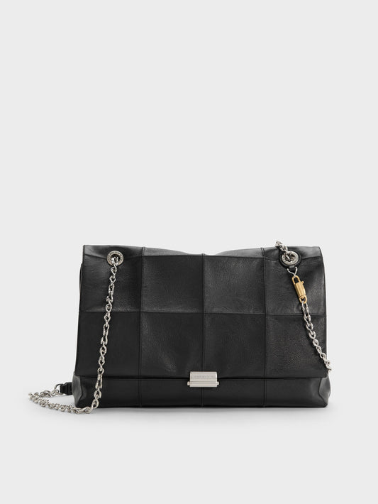 Large Delfina Quilted Chain-Strap Shoulder Bag - Black | CHARLES & KEITH