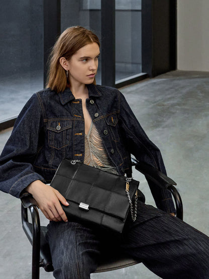 Large Delfina Quilted Chain-Strap Shoulder Bag - Black | CHARLES & KEITH