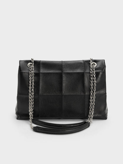 Large Delfina Quilted Chain-Strap Shoulder Bag - Black | CHARLES & KEITH