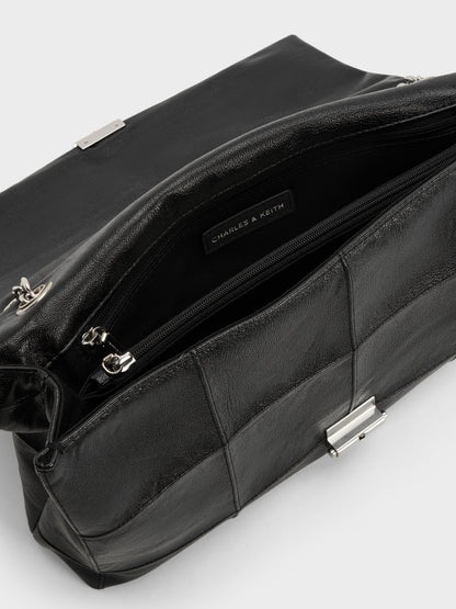 Large Delfina Quilted Chain-Strap Shoulder Bag - Black | CHARLES & KEITH