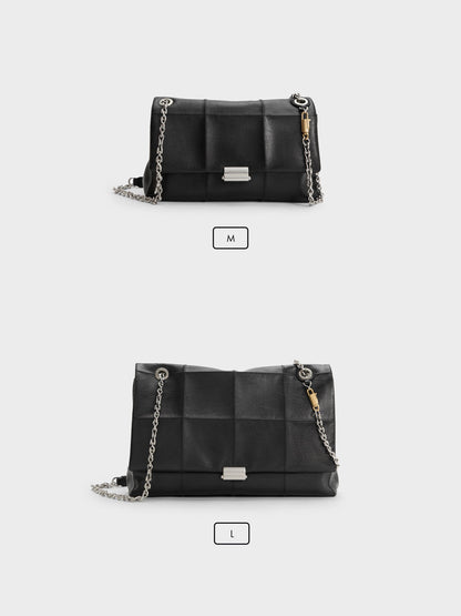 Large Delfina Quilted Chain-Strap Shoulder Bag - Black | CHARLES & KEITH