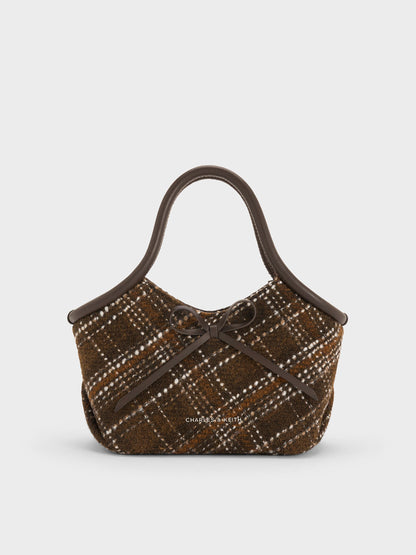 Hazel Checkered Bow Tubular Top Handle Bag - Multi | CHARLES & KEITH