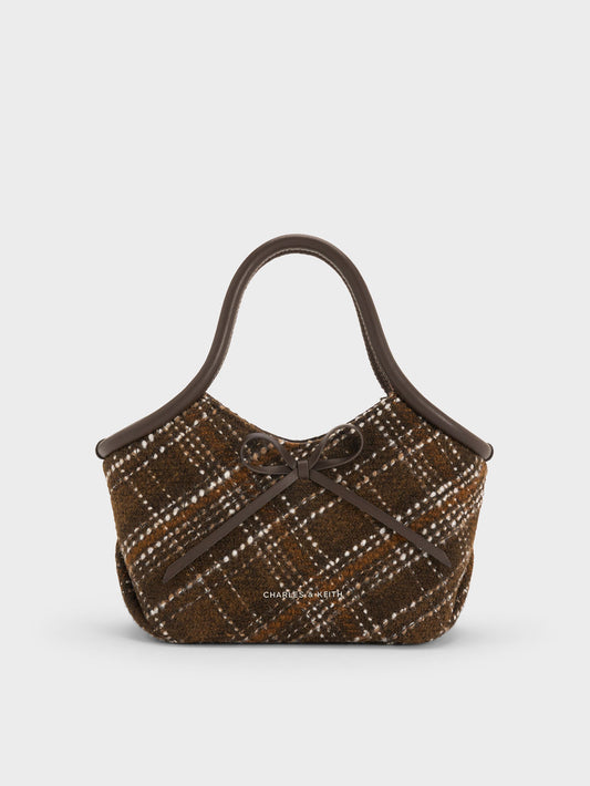 Hazel Checkered Bow Tubular Top Handle Bag - Multi | CHARLES & KEITH