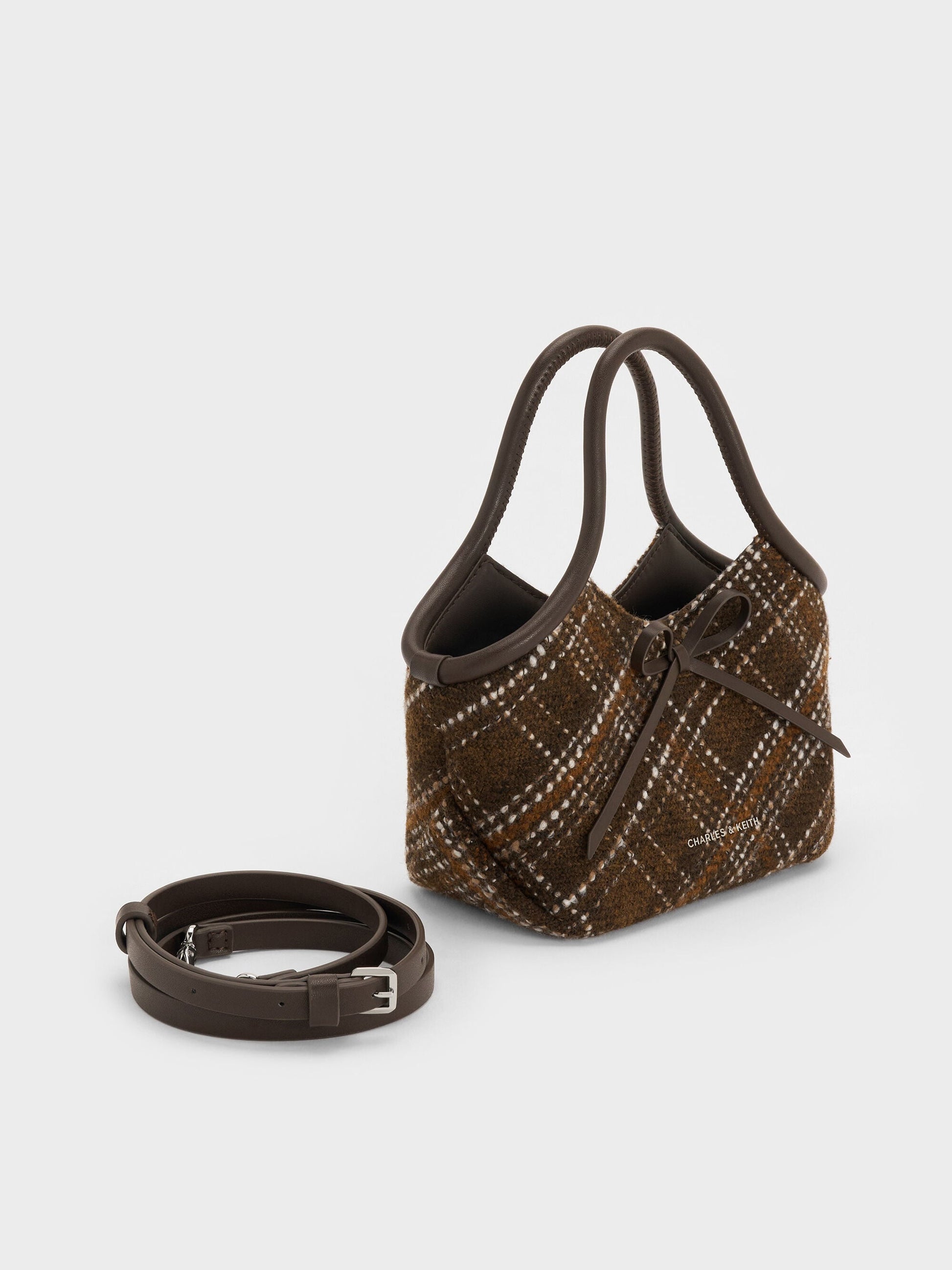 Hazel Checkered Bow Tubular Top Handle Bag - Multi | CHARLES & KEITH