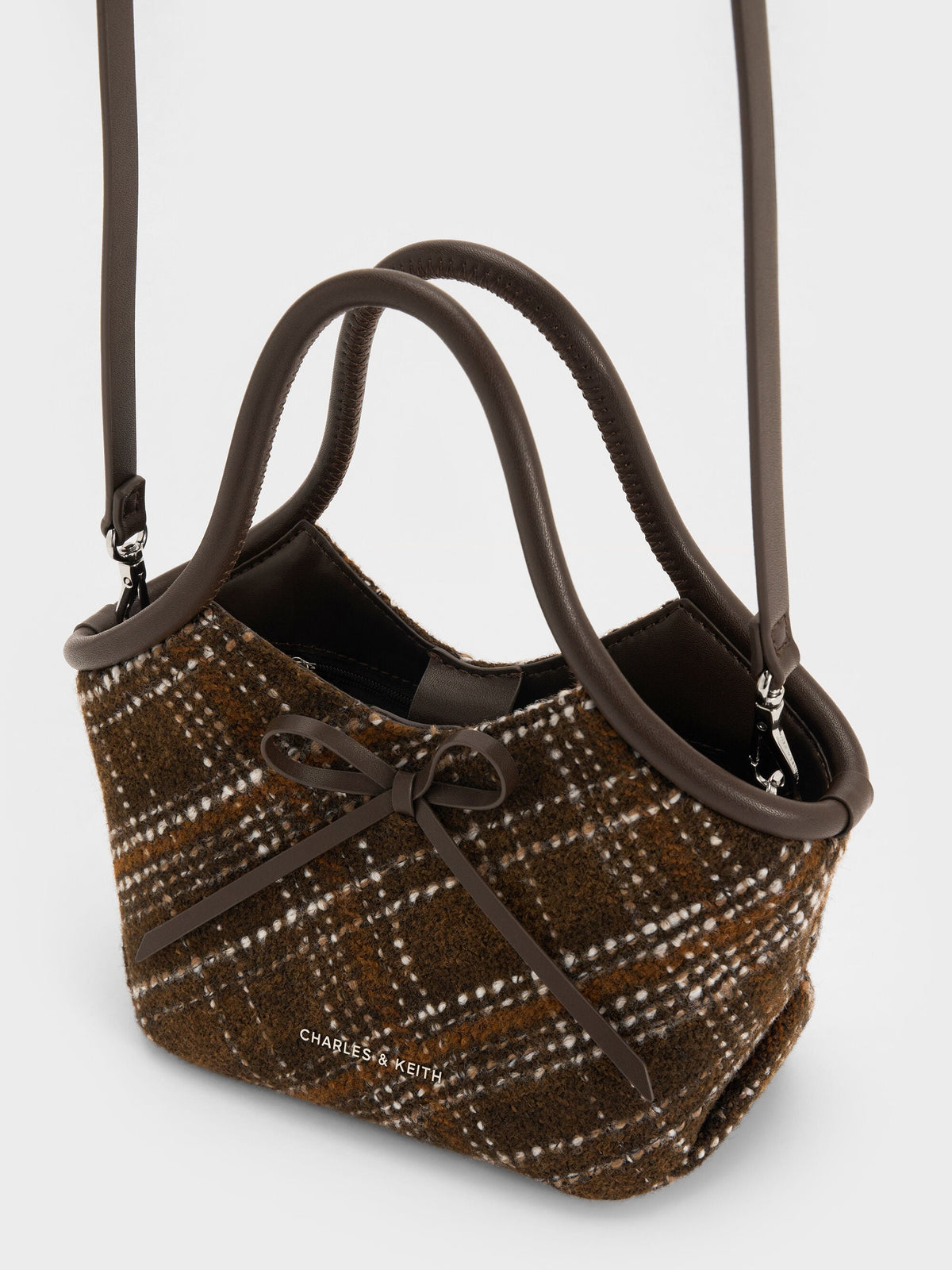 Hazel Checkered Bow Tubular Top Handle Bag - Multi | CHARLES & KEITH