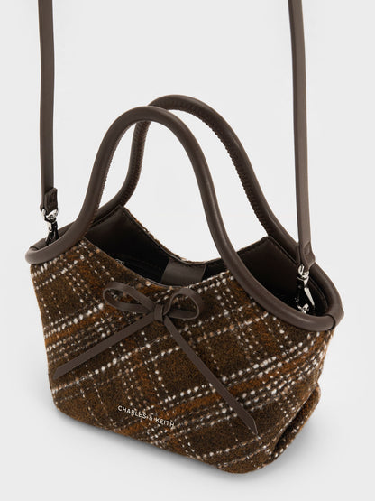 Hazel Checkered Bow Tubular Top Handle Bag - Multi | CHARLES & KEITH