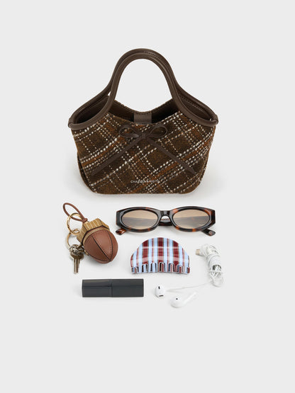 Hazel Checkered Bow Tubular Top Handle Bag - Multi | CHARLES & KEITH