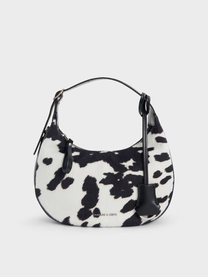 Vega Furry Cow-Print Hobo Bag - Multi | CHARLES & KEITH