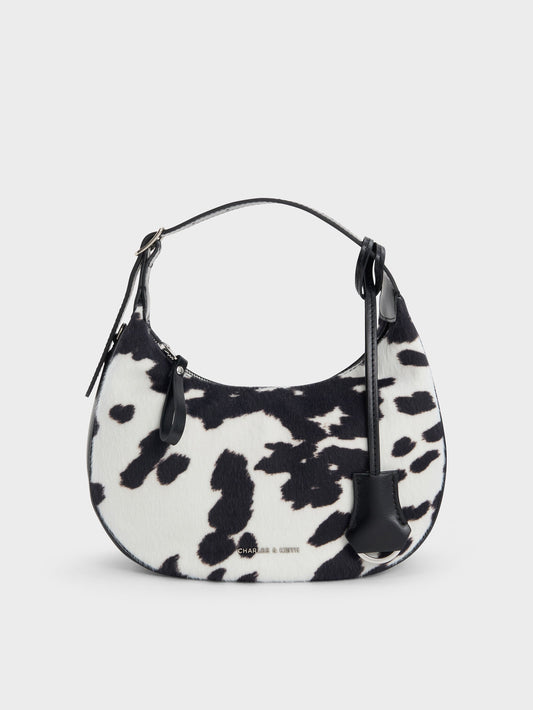 Vega Furry Cow-Print Hobo Bag - Multi | CHARLES & KEITH