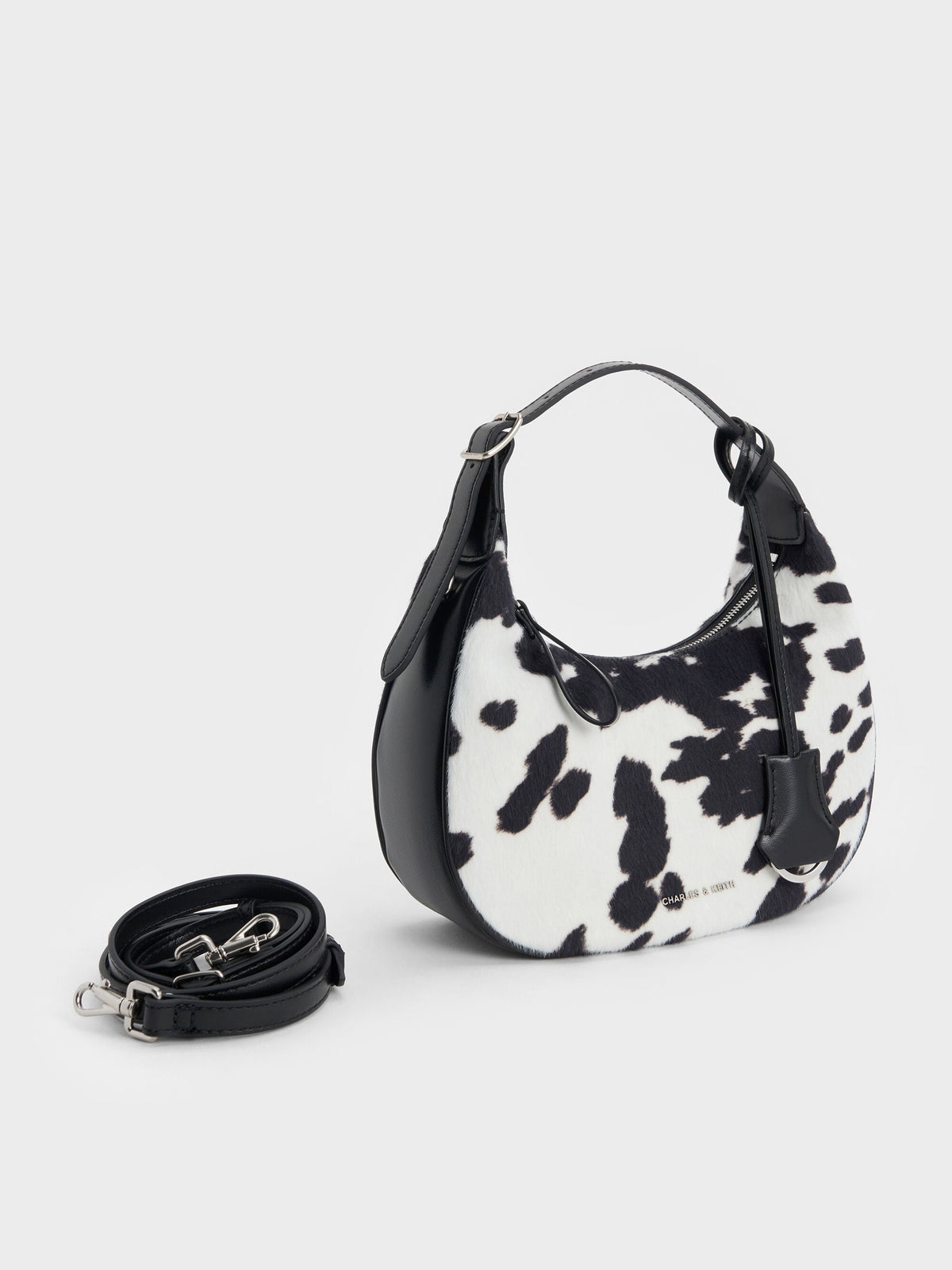 Vega Furry Cow-Print Hobo Bag - Multi | CHARLES & KEITH