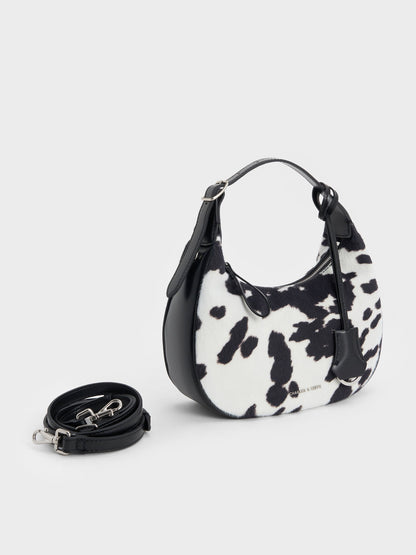 Vega Furry Cow-Print Hobo Bag - Multi | CHARLES & KEITH