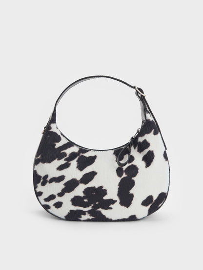 Vega Furry Cow-Print Hobo Bag - Multi | CHARLES & KEITH