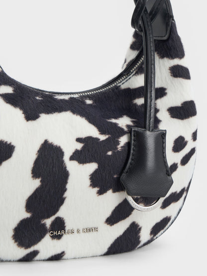 Vega Furry Cow-Print Hobo Bag - Multi | CHARLES & KEITH