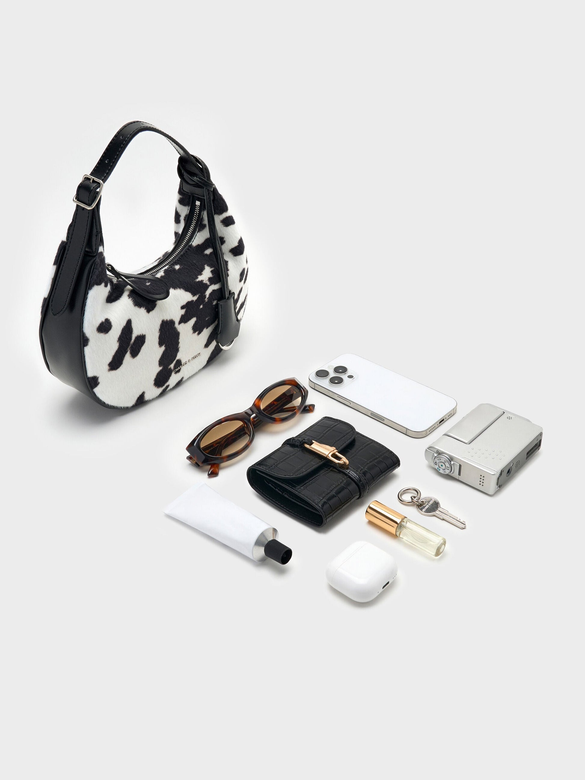 Vega Furry Cow-Print Hobo Bag - Multi | CHARLES & KEITH