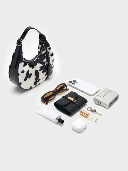 Vega Furry Cow-Print Hobo Bag - Multi | CHARLES & KEITH