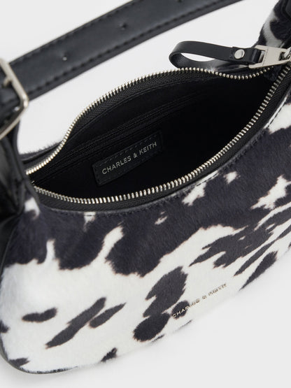 Vega Furry Cow-Print Hobo Bag - Multi | CHARLES & KEITH