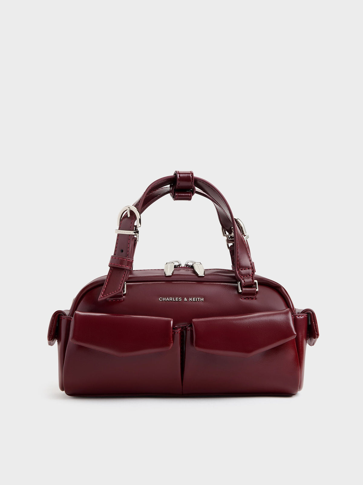Rachel Multi-Pocket Bowling Bag - Burgundy | CHARLES & KEITH