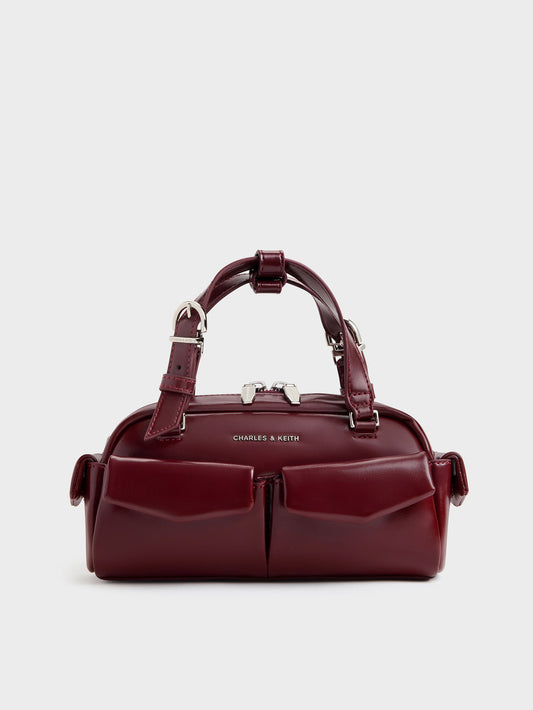 Rachel Multi-Pocket Bowling Bag - Burgundy | CHARLES & KEITH