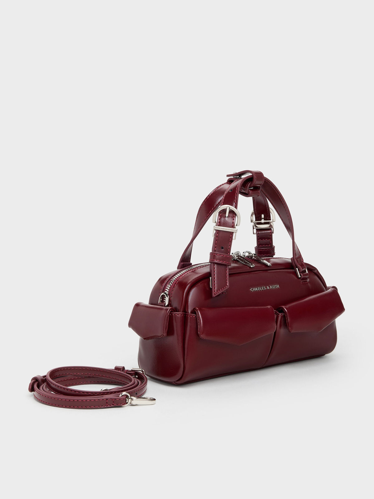 Rachel Multi-Pocket Bowling Bag - Burgundy | CHARLES & KEITH